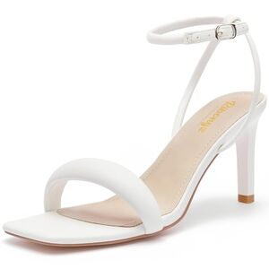 White Strappy Kitten Heels Square toe Sexy Stiletto, Comfortable Bride, 9.5